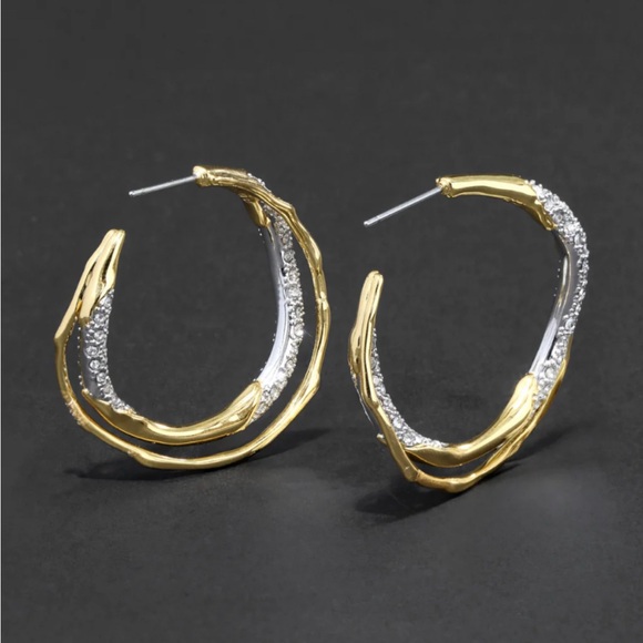 Intertwined Gold Two Tone Pave’ Hoop Earrings Alexis Bittar STYLE S24 - Picture 5 of 6